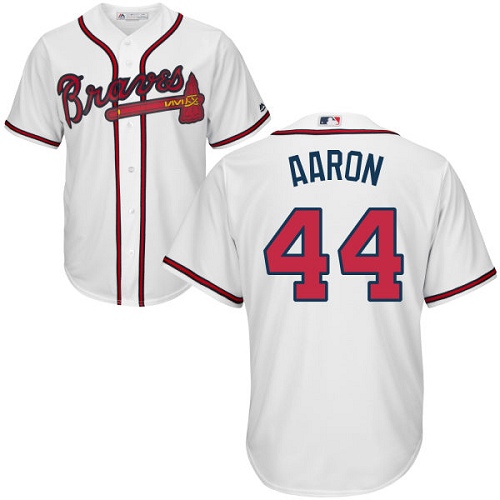 Braves #44 Hank Aaron White Cool Base Stitched Youth MLB Jersey - Click Image to Close